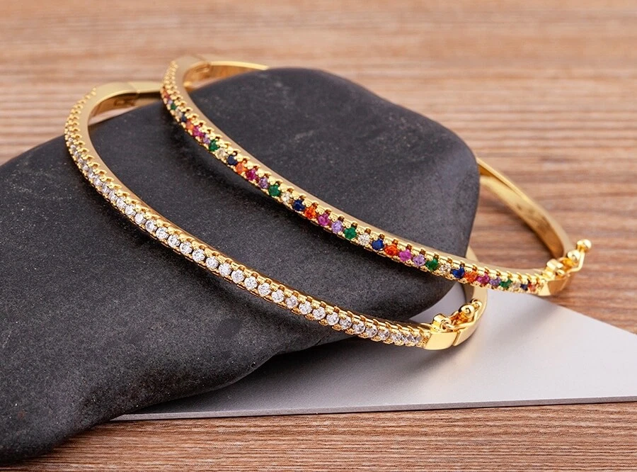 Women's Fashion Jewelry Gold White Cubic Zircon Bangle Bracelet 220 - Imagem 4 de 4