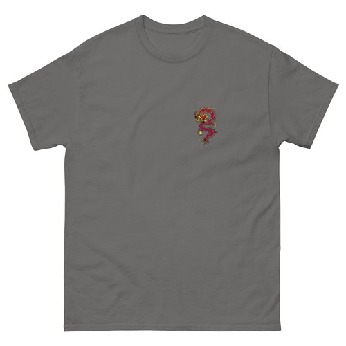 Men's Ancient Chinese Red Dragon Printed Short-sleeved T-shirt with Skateboard - Picture 5 of 16
