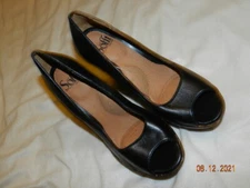 Sofft Size 6 1/2M Black Open Toe Wedge Leather Womens 