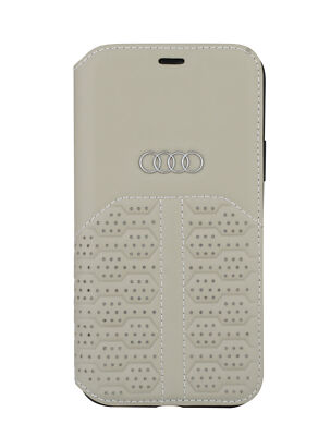 Audi iPhone 12 mini A6 Serie Genuine Leather Ledertasche Book Case Grau