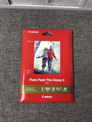 Canon Inkjet Photo Paper Plus Glossy II PP-301 20 Sheets 5'' x 7'' High Gloss