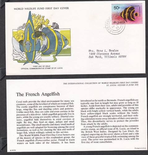 ST LUCIA 1978 3 FIRST DAY COVERS WORLD WILDLIFE FUND WWF FISH + CARDS + CACHET