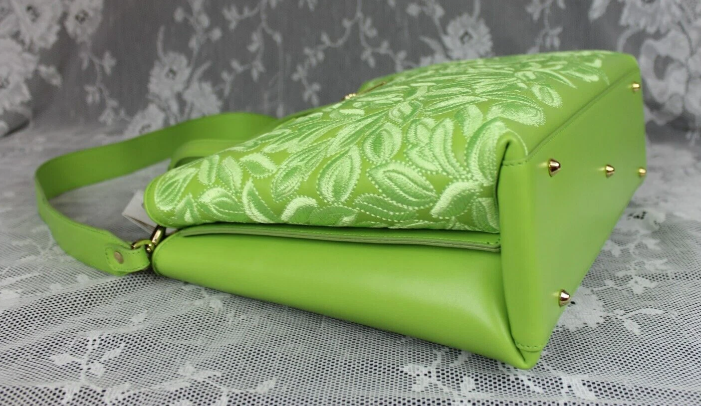 Borsa a tracolla Valentino Orlandi verde lime italiana in pelle ricamata nuova con etichette