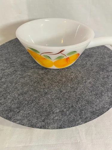 Vintage Fire King Anchor Hocking Fruit Milk Glass Soup Bowl 5 in with handle