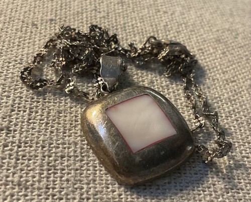 Sterling Silber hellrosa Mopp Anhänger Kette 20" quadratische Einfassung Set - Bild 6 von 6