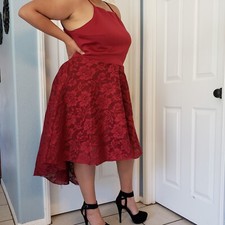 Plus Size Cabernet Hi-Low Lacey Dress - Size 0X