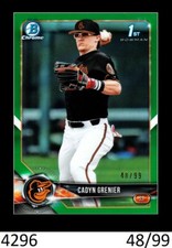 1-2018 BOWMAN CHROME DRAFT GREEN REFRACTOR CADYN GRENIER ORIOLES /99 QTY
