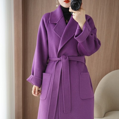 Women's Fall Trench Coats Lapel Long Loose Belted Wool Coats Cashmere Jackets - Picture 12 of 33