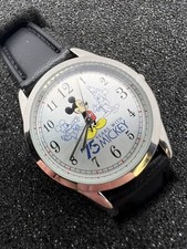 NIB Disney Mickey Mouse Watch 75 Years with Mickey Silver Black Band Mickey Tin