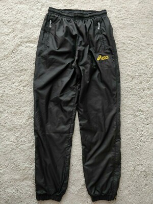 ASICS Vintage Womens Nylon Track Pants Trousers Training Black