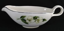 Vtg Homer Laughlin Rhythm White Flower Gravy Boat Silver Trim USA 