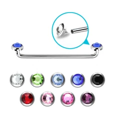 14G Surface Barbell Surgical Steel with Internal Threading 5mm Fit Flat Gem Tops