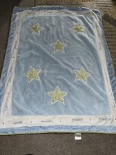 Vintage Lambs And Ivy Blue Baby Blanket Green Stars Words Double Sided Polka Dot