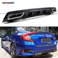 Fit For 2016-2021 Honda Civic Rear Bumper Diffuser Lip W/ Decorative Exhaust Tip