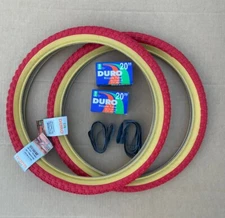 Bicycle Tires + Tubes 20 x 1.75 Red/Gum Wall BMX GT Dyno Knobby Classic Style
