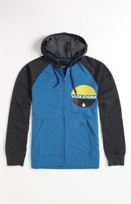 Volcom Stone Burgs Raglan Mens Blue Zip Hoodie Fleece Sweatshirt Jacket New NWT