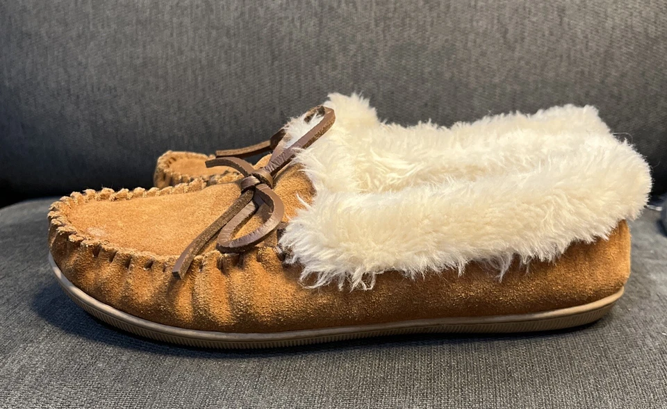 J Crew 麂皮绒人造剪绒旅馆莫卡辛拖鞋深肉豆蔻 6 码 — 第 2/4 张图片