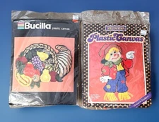 2 Kits Bucilla Cornucopia & Scarecrow Halloween Thanksgiving Wall Décor Plastic