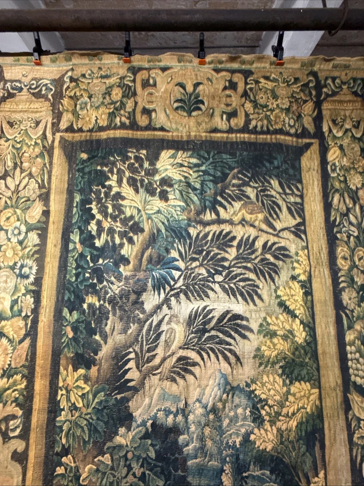 Tapiz francés Verdure 17c reproducción de fibra natural 9,75 pies de alto x 4,75 pies Foto 2 de 4