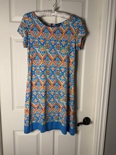 HATLEY COMPFY SHIFT DRESS VISCOSE SPANDEX TROPICAL ARTSY SZ M