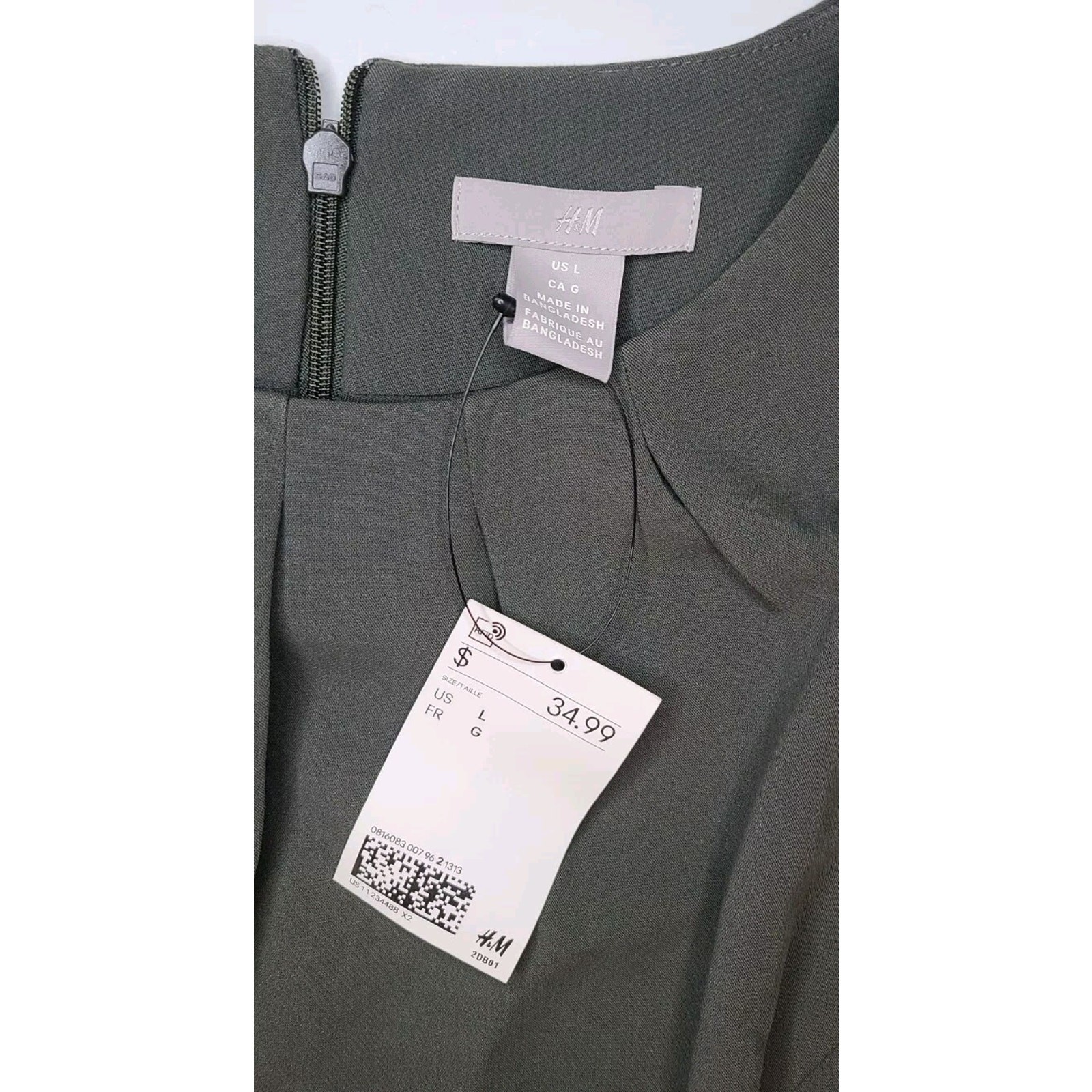 NWT H&M Pencil Dress W/Belt Cap Sleeve Stretch Zip Back Size Large Olive Green thumbnail 4