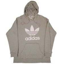 Adidas Originals Trefoil Hoodie Gray White Logo Pullover Mens Medium
