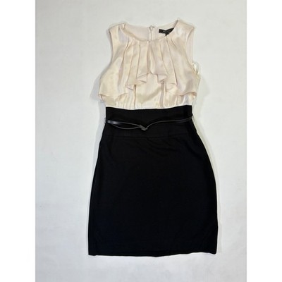 BCBGMAXAZRIA Sleeveless Ruffle Front Sheath Dress Black Cream Size 6