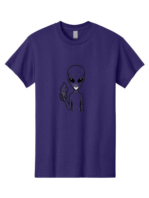 Alien-With-Ice-Cream-Cone Mens Graphic Tee, 100% Cotton, Casual Summer Wear