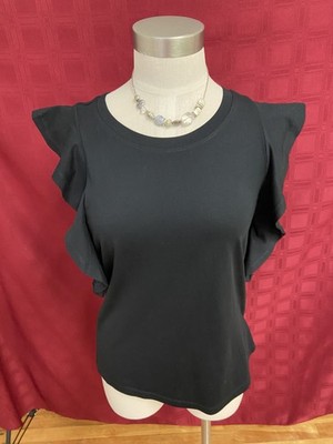 Loft Black Jersey Size S Pullover Ruffled Sleeves
