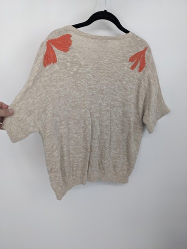 Chicos Pullover Damen groß Leinen V-Ausschnitt Blatt bestickt Pulli Kurzarm - Bild 4 von 8