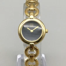ESQ Swiss Women Watch E5095 22mm Gold Tone Black Dial Link Band New Battey 7.25"