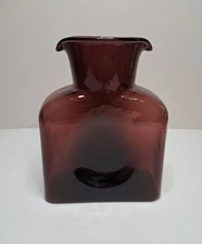 Blenko Art Glass 2005 Dark Amethyst Double Spout Water Bottle Carafe Pitcher 8"