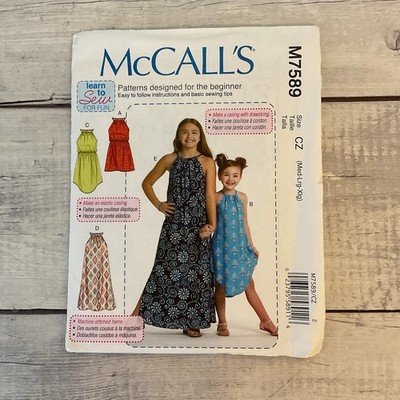 McCalls 7589 Sewing Pattern Dress Sundress Halter Maxi Midi Child M-XL UNCUT