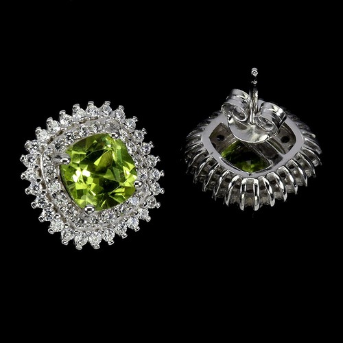 925 Sterling Silver Earrings Cushion Peridot 7mm Natural Gemstone Jewelry - Picture 3 of 14