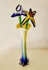 Vintage Vase Like Murano Style Yellow White Blue Swirl With Flowers Glass
