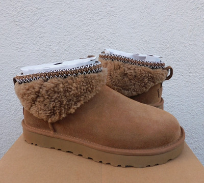 UGG CHESTNUT CLASSIC ULTRA MINI MAXI CURLY ANKLE BOOTS, WOMEN US 6/ EUR 37 ~NIB