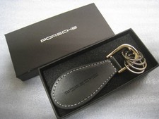 Unused Porsche Original Shoehorn Keyholder Keychain Keyring Leather Black w/Box