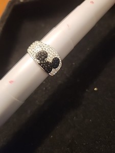 Disney Hidden Mickey Pave Band Silver-Tone with Clear & Black Stones JCM Size 8