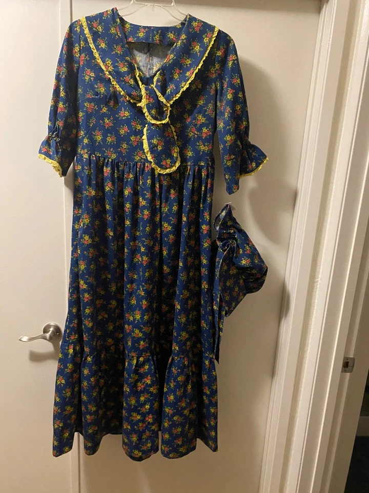 VESTIDO Y GORRO PRADERA DE COLECCIÓN Para Mujer Floral Encaje Borde Halloween Disfraz Teatro Foto 2 de 4