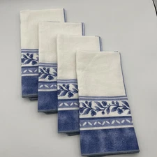 Set of 4 Blue and White Napkins Cloth Floral Dinner Napkins 17x17 Light Stains