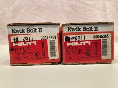 Hilti Kwik Bolt II concrete wedge anchors (18)-1/2x 5-1/2'' & (40)-3/8x 5''