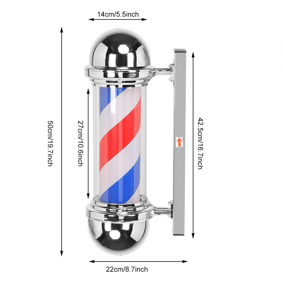 50cm/19.7inch Barber Shop Pole Red White Blue Rotating Light Stripe Sign Hair - Photo 3/4
