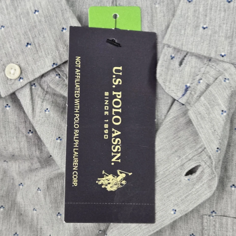 U.S. Polo Assn. Camisa con botones XXL gris geométrica manga larga para hombre nueva con etiquetas Foto 4 de 4
