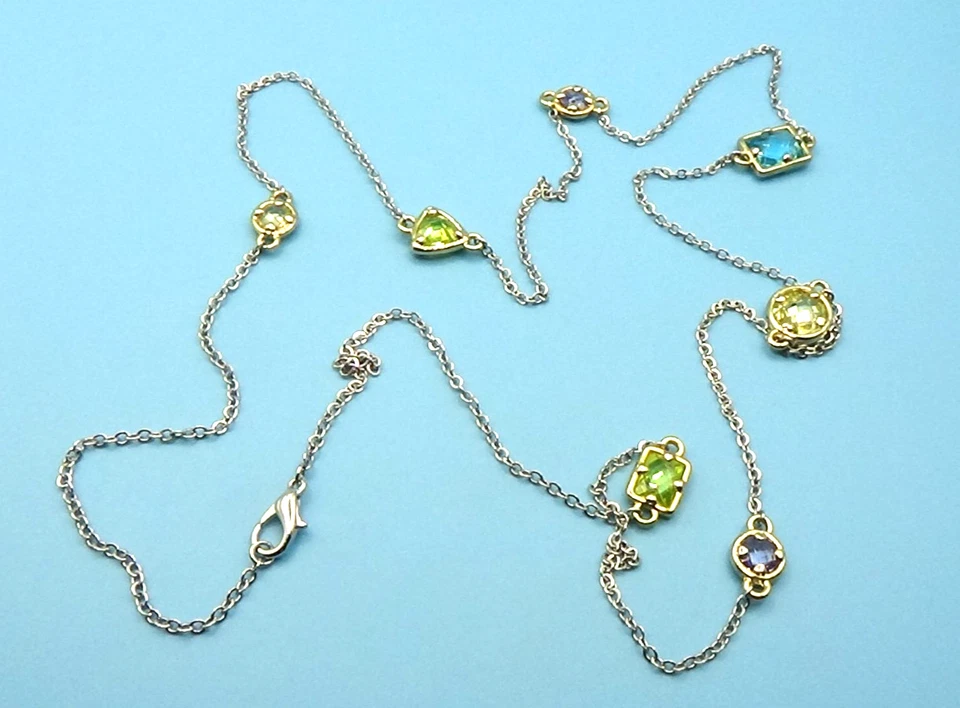 Collar Estación Largo 36" Elementos Cristal Swarovski Multicolor Tono Plata Foto 3 de 4