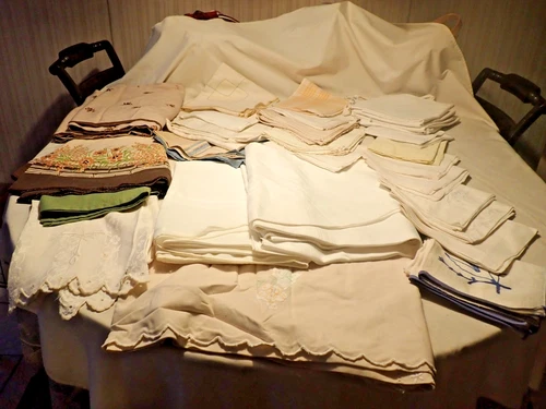 Lot of 9 Vintage  Tablecloths and 22 smaller table toppers