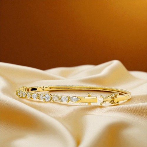 Bracelet Certified Lab Grown 14k Yellow Gold 2.50 Carat Multi pal shape Diamond - Picture 7 of 10