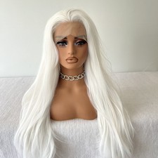 Vorgezupfte Lace-Front-Perücken Long Straight Mehrlagig Weiß Kunsthaar Damen