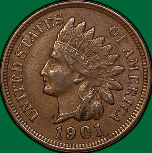 1901 Indian Head Cent Extremely Fine XF Coin #36092