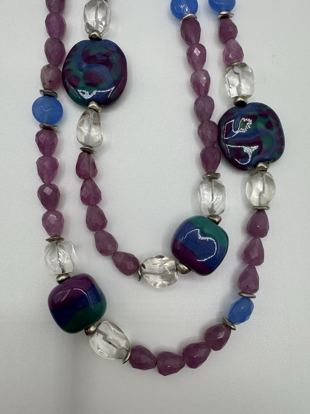 Womens Large Stone Bead Statement Double necklace… - image 2