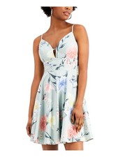 CITY STUDIO Womens Fit + Flare Short Dress Green Spaghetti Strap Juniors 1